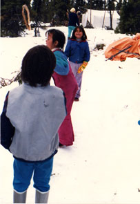 Innu children playing at their camp at Penipuapishku-nipi. Photo courtesy Marie Wadden.