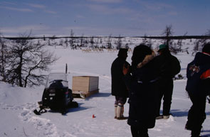 Prote Poker, Atane Rich, Ben Rich and Aaron Poker hunting caribou at Kamassekutik. Photo courtesy Kanishte Poker.