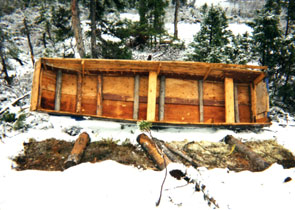 Boat left at the Benuen camp at Mishta-nipi. Photo courtesy Gerry Penney.